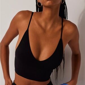 Free People Black Ali Low Back Seamless Bra, Size M/L